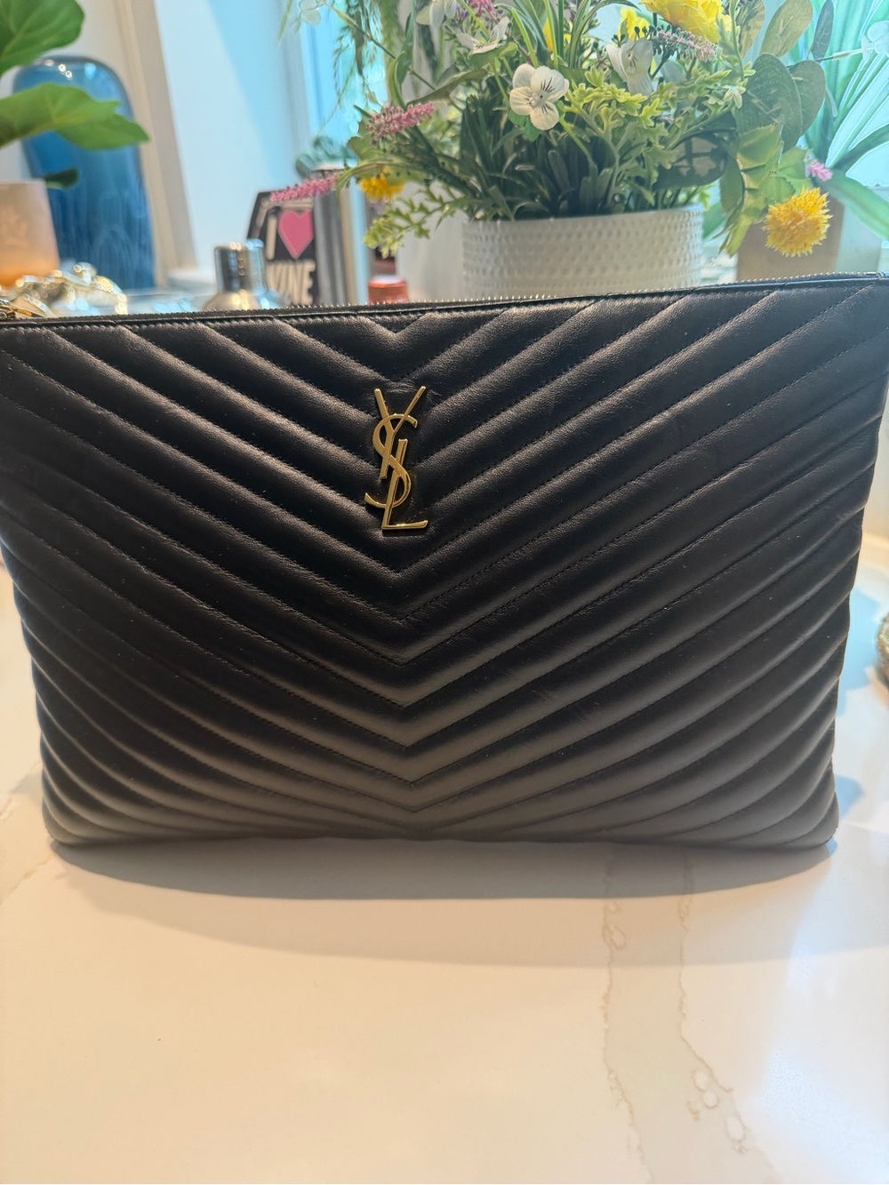 Authentic YSL Black Quilted Leather Clutch